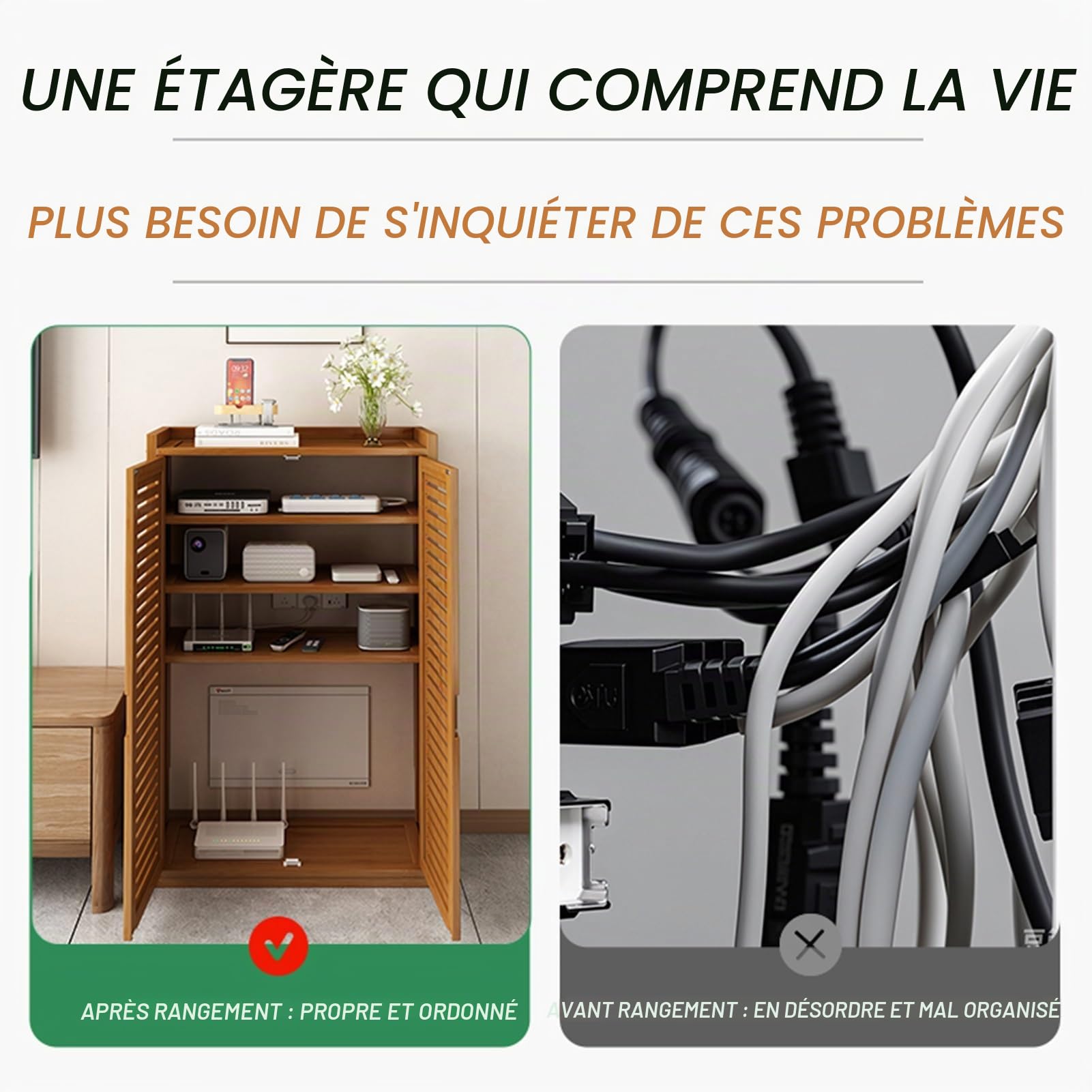 HARELA Boîte de Rangement pour routeur WiFi, Armoire pour routeur, Cache Box WiFi, Rangement Box Internet, pour Gestion des câbles pour Salon, Chambre(82 * 60cm/32.3 * 23.6in)