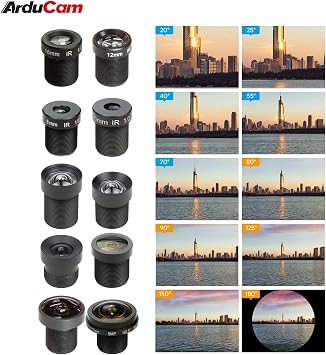Arducam M12 Lens Set for USB Camera(1/2.7 1/2.8 1/2.9), Telephoto, Macro, Wide Angle, Fisheye Lens Kit (20- 180) with Holder and Cleaning Cloth, Optical All-in-One