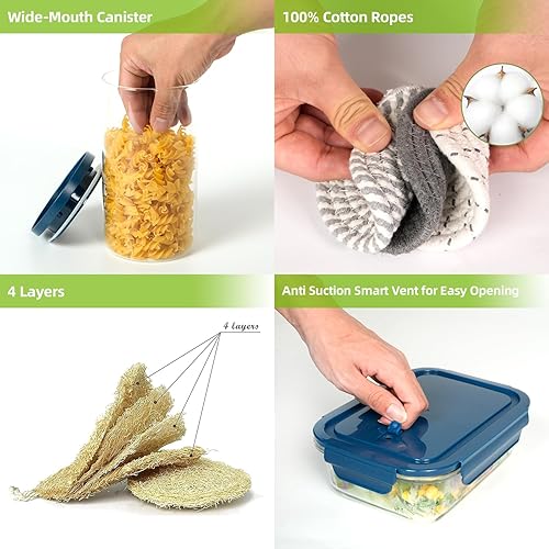 Miniatura 6 de AURADYNE - Recipientes de vidrio para almacenamiento de alimentos con tapas, 3 recipientes de borosilicato para preparación de comidas reutilizables