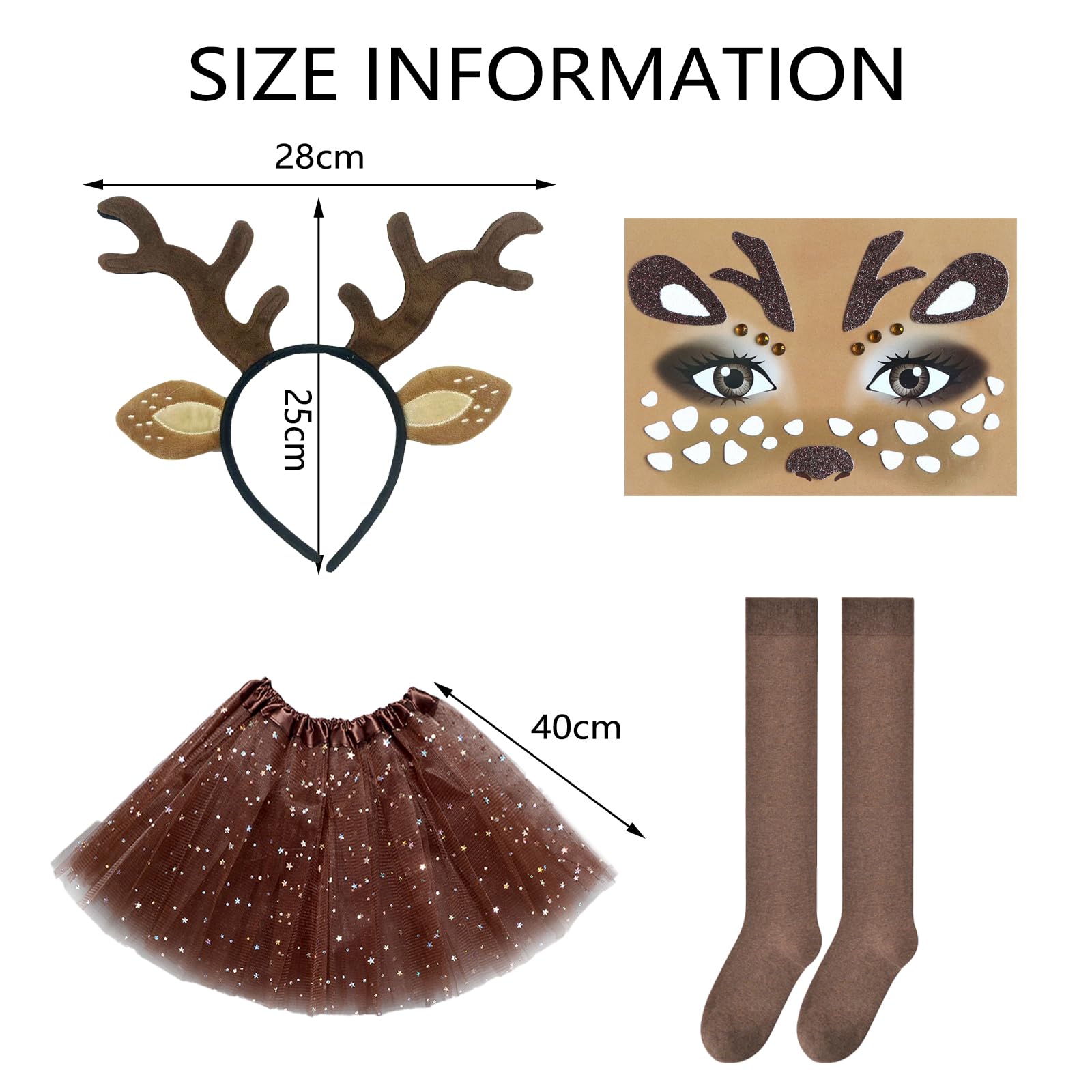 EDLMKM 4 Piece Reindeer Costume Adult, Deer Costumes, Tutu Skirt, Reindeer Headband, Tattoo, Stockings - Image 3