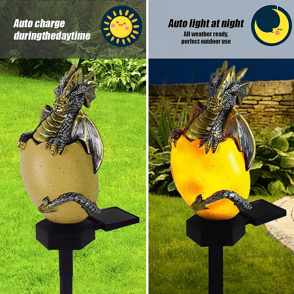 Drachen Figuren mit Solarlampen, Solarenergie Drachen Haustier Licht, Lustige Gartenfiguren mit Dämmerungssensor, Tier Bodenlampe Draußen Wetterfest für Osterdekoration und Gartenbeleuchtung