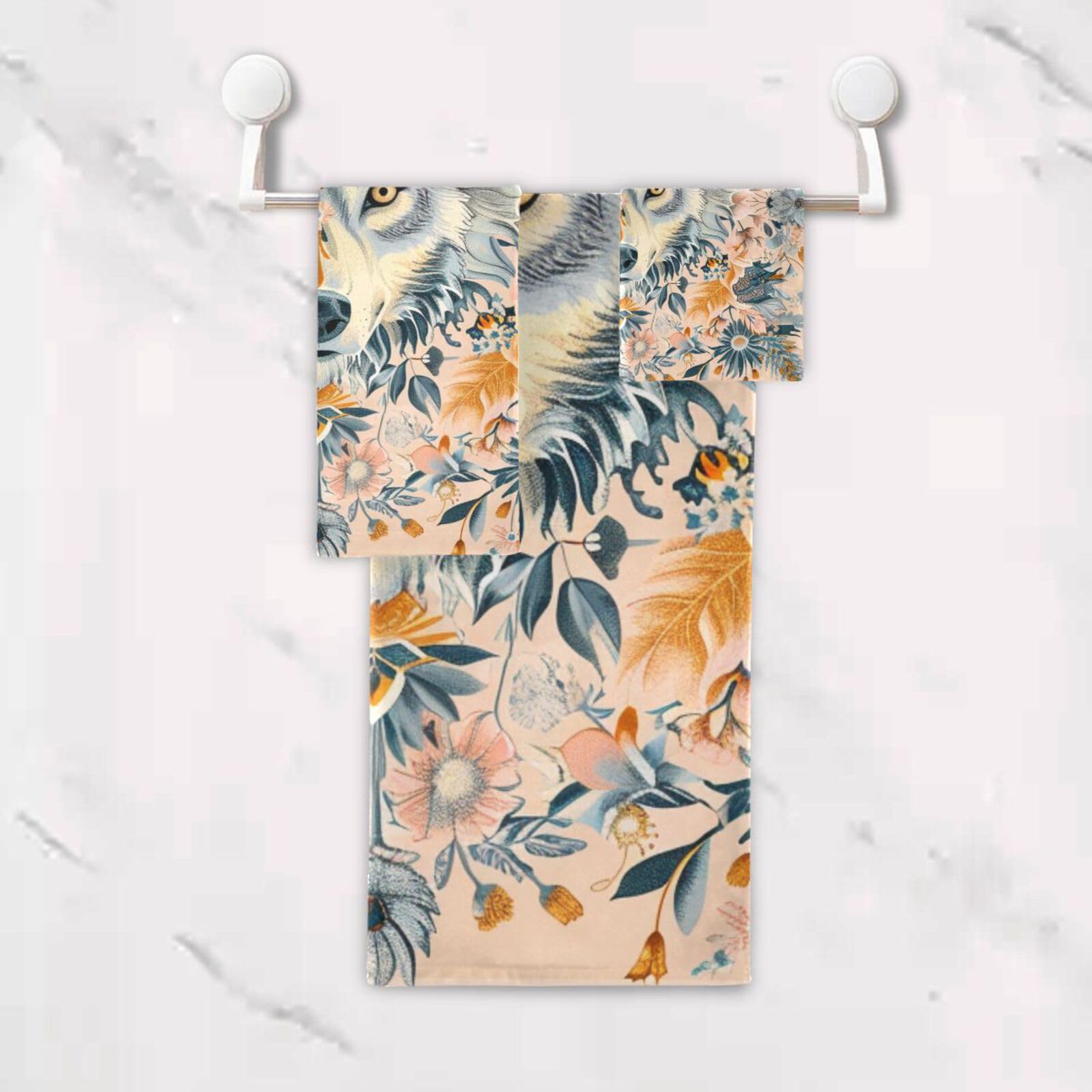 Styl boho kwiat kwiatowy beżowy wilk szybkoschnące ręczniki do twarzy zestaw 3 sztuk, 1 ręcznik kąpielowy 1 ręcznik do rąk 1 ściereczka do kuchni łazienki jogi siłowni