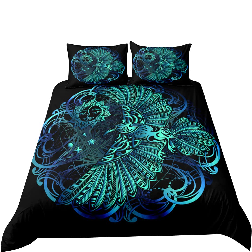 Housse de Couette Viking Corbeau Celtique 140 X 210 Parure de Lit Noir