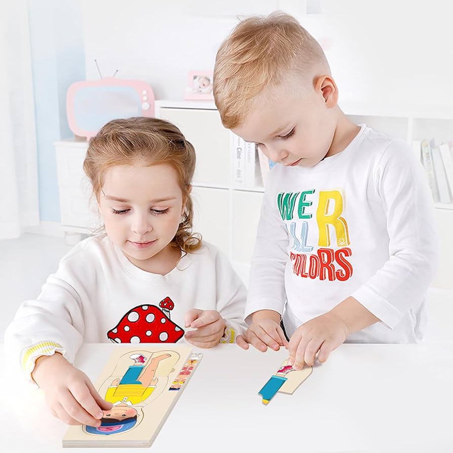 Kidzlane 29 Piece Wooden Puzzle For Toddlers And Kids - Boy Anatomy Puzzle Play Set - Layered Human Anatomy Kid Puzzles - My Body Preschool Game, Montessori Skeleton Toy - Human