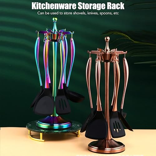 Miniatura 6 de Soporte para utensilios de cocina con 12 ganchos, organizador de almacenamiento giratorio de acero inoxidable para encimera, estante de