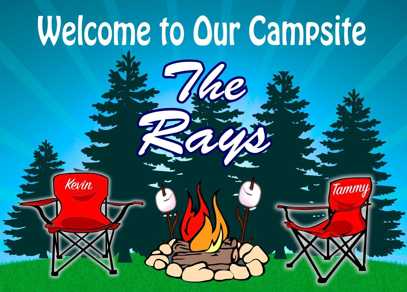 Campground Welcome Sign Campfire Red Chairs for your Camper Add Name (8x12) (10x14 inch) (10X14)