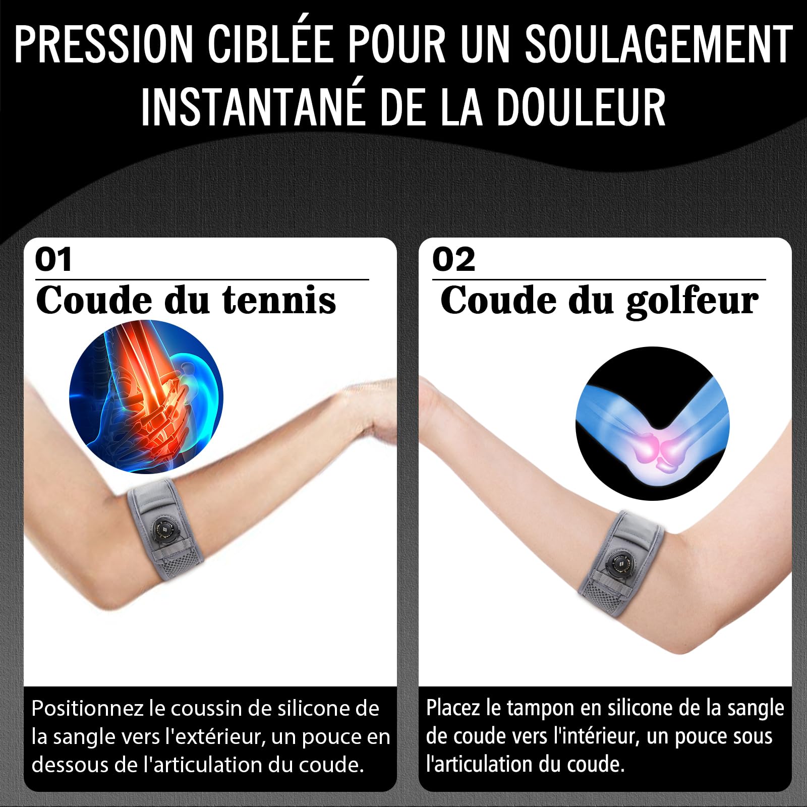 Coudiere pour Tendinite et Epicondylite - Attelle Coude Tendinite pour Tennis Elbow, Soulagement Douleur, Support Sportif, Compression Ajustable, Unisexe, Gris, XL, 1 Pack