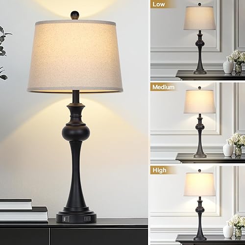 Miniatura 7 de Lámparas de mesa modernas de metal negro de 28.75 pulgadas, lámpara de sala de estar para mesita de noche, lámpara de mesita de noche, lámpara