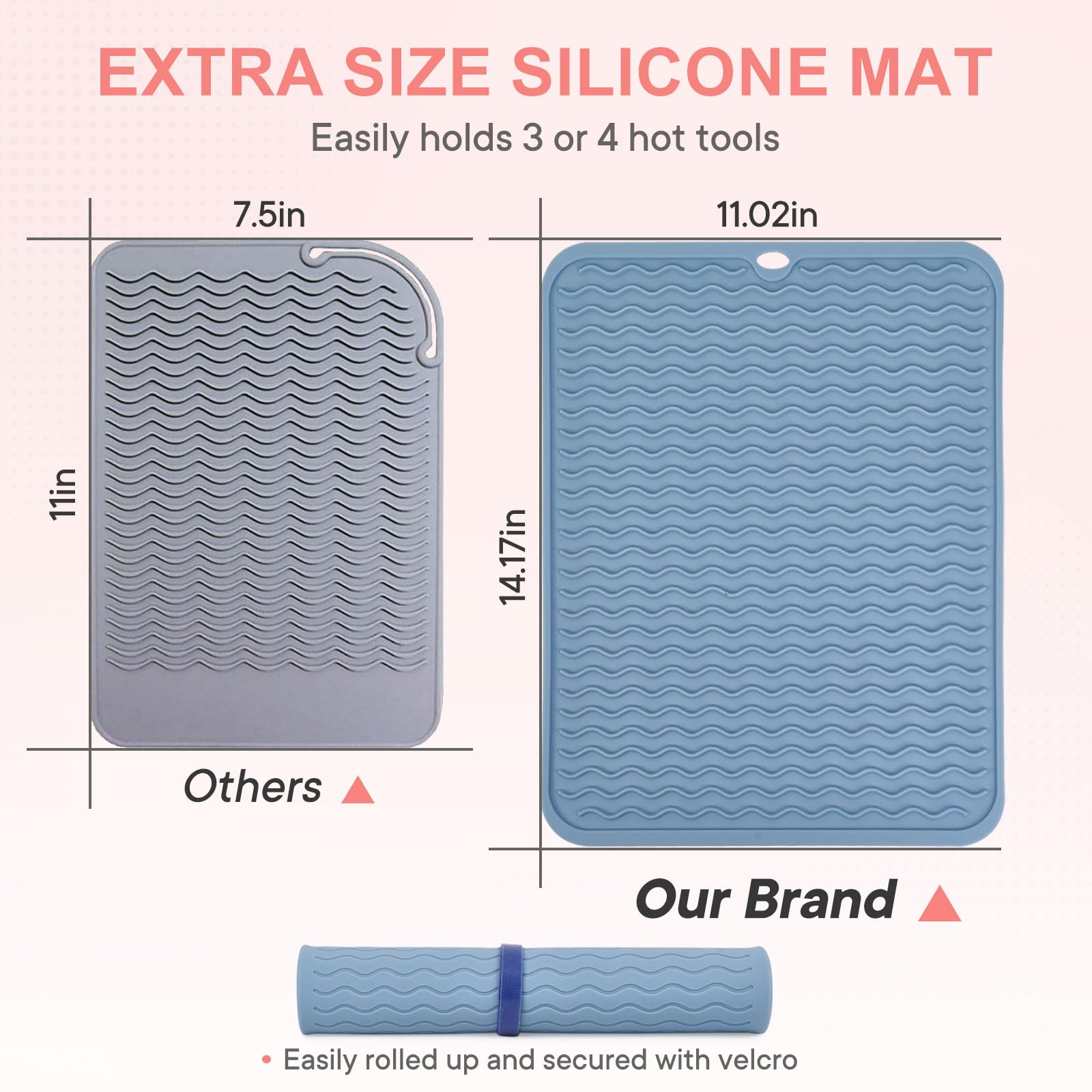 Alfombrilla profesional de silicona de gran tamaño resistente al calor para rizadores, planchas planas y alisador de cabello, almohadilla de viaje portátil con velcro para todas las herramientas de