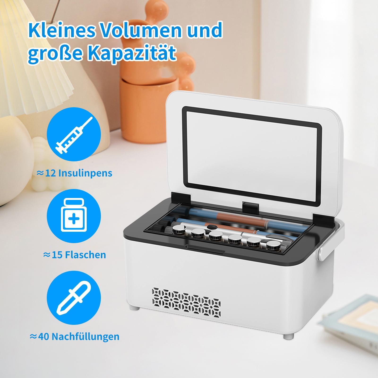 Insulin Kühlbox Elektrisch, Kühlbox 2-8°C Tragbar mit LCD-Temperaturanzeige und 13600mAh Batterie (mit Griff), für Auto, Reisen und Außenbereich (Grau)