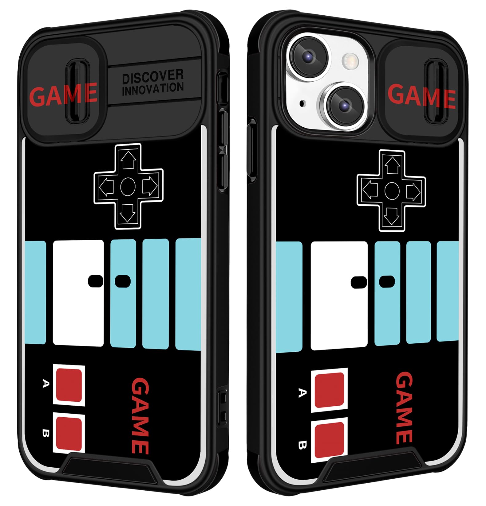 Funermei (2in1 for iPhone 15 Case for Boys Cute Men Phone Cover Cool Fun Funny Cartoon Game Kids Girls Black Unique Design with Camera Cover Funda for Apple for iPhone 15 Cases