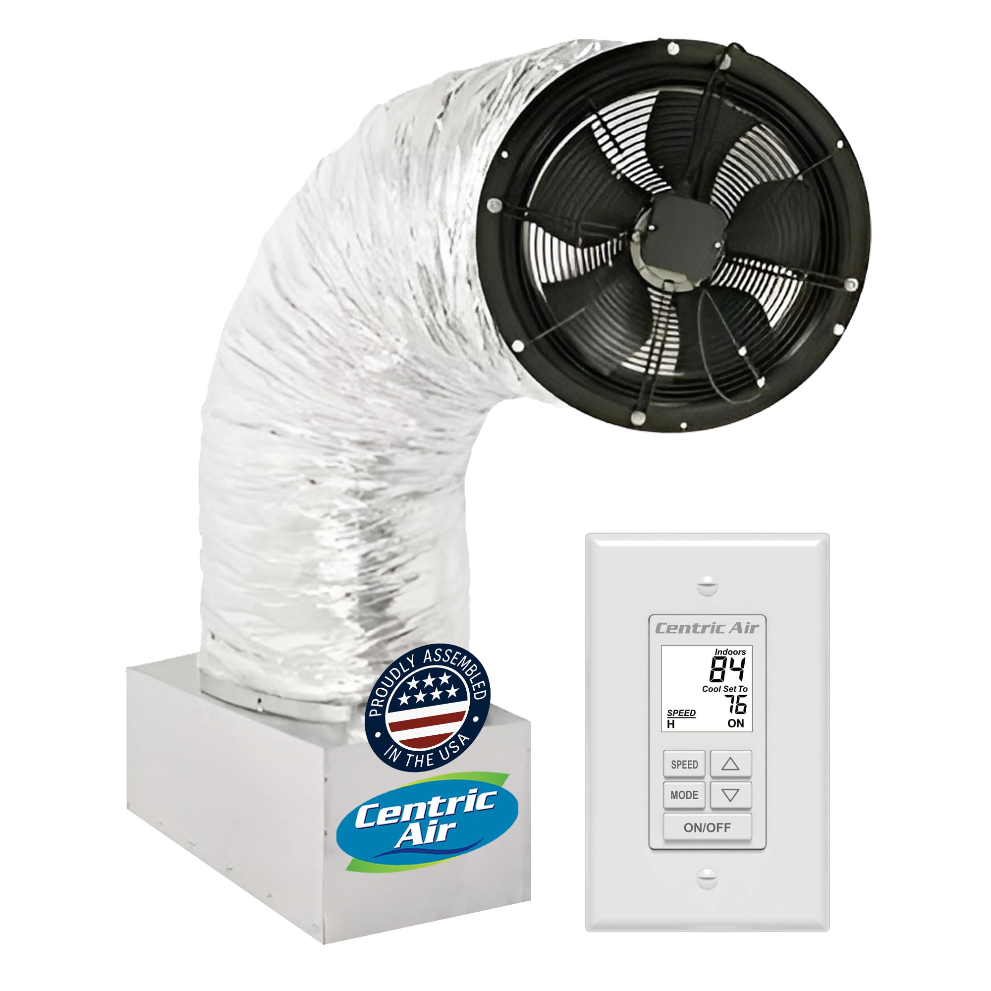 Centric Air 3.4(R5) Ultra Quiet & Energy Saving Whole House Fan | R5 Damper | Low Voltage 2-Speed Wall Switch with Timer & Temp Control | 3242 CFM | 2- Story Homes to 3400 Sqft & 1-Story to 2400