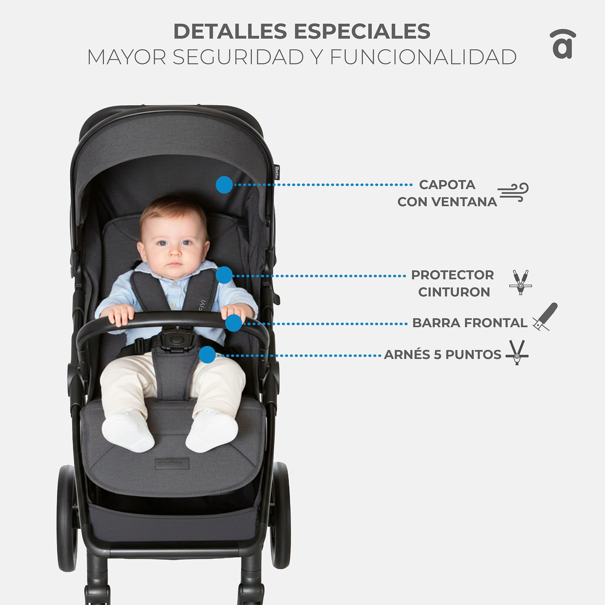 Asalvo FIYI Silla de Paseo, Carrito bebé, Carro para bebés, Confortable, Ultraligera, Segura, Capota con Ventana y Freno Trasero, Manejable, Plegado compacto, Carga Máxima 24 kg, Negro