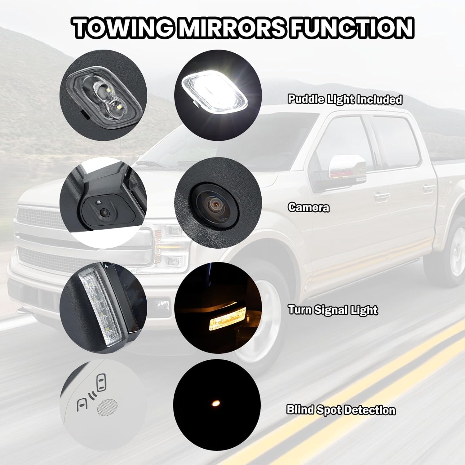 Driver Side Mirror Compatible with 2015-2020 Ford F150 Mirrors with Camera Power Folding Memory Heated Turn Signal Blind Spot Detection,Puddle Lights,Chrome (18+4 Pins)
