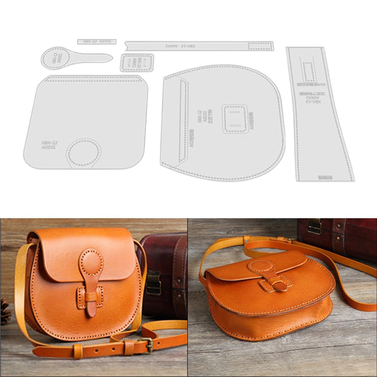 LOVIVER 7 Modelli di Stencil in Pelle, Modelli di Borsa, Modello di Borsa Patchwork, Righello per Artigianato in Pelle, Acrilico Trasparente