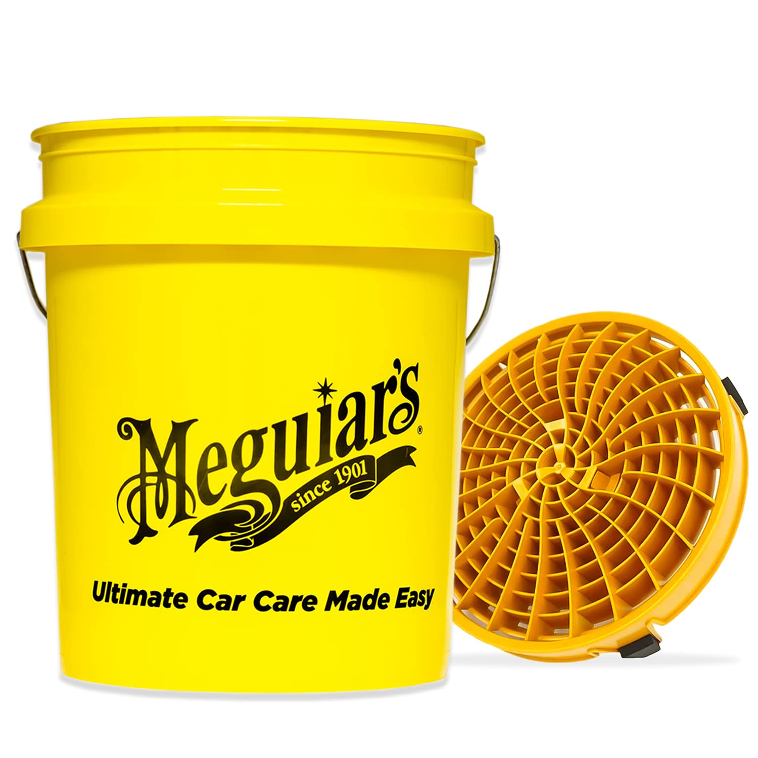 detailmate Meguiars - Set di lavaggio per auto, secchio da 5 galloni (19 l) con dettagli Guardz Dirt Lock, contenitore per il lavaggio a mano oro, senza graffi
