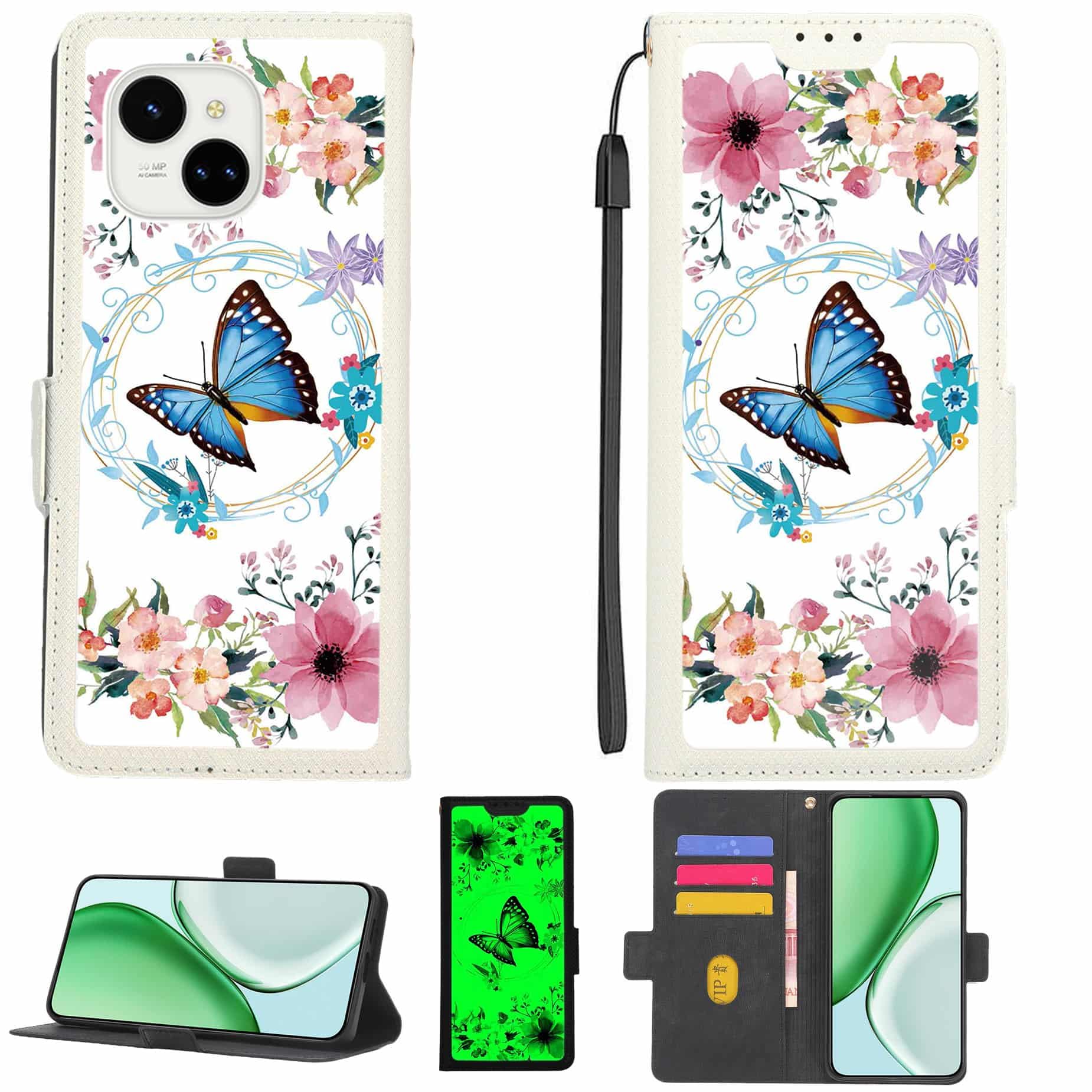 Case Compatible for FreeYond M5 5G Phone Case Flip Cover [with Tempered Glass Screen Protector][RFID Blocking][Luminous Effect] LPT-LHD