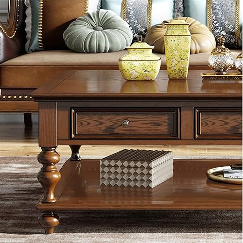 Miniatura 7 de BNNP Mesa de té para sala de estar mesa de café vintage campestre mesa de centro cuadrada de madera de 433 pulgadas con cajones y estantes abiertos