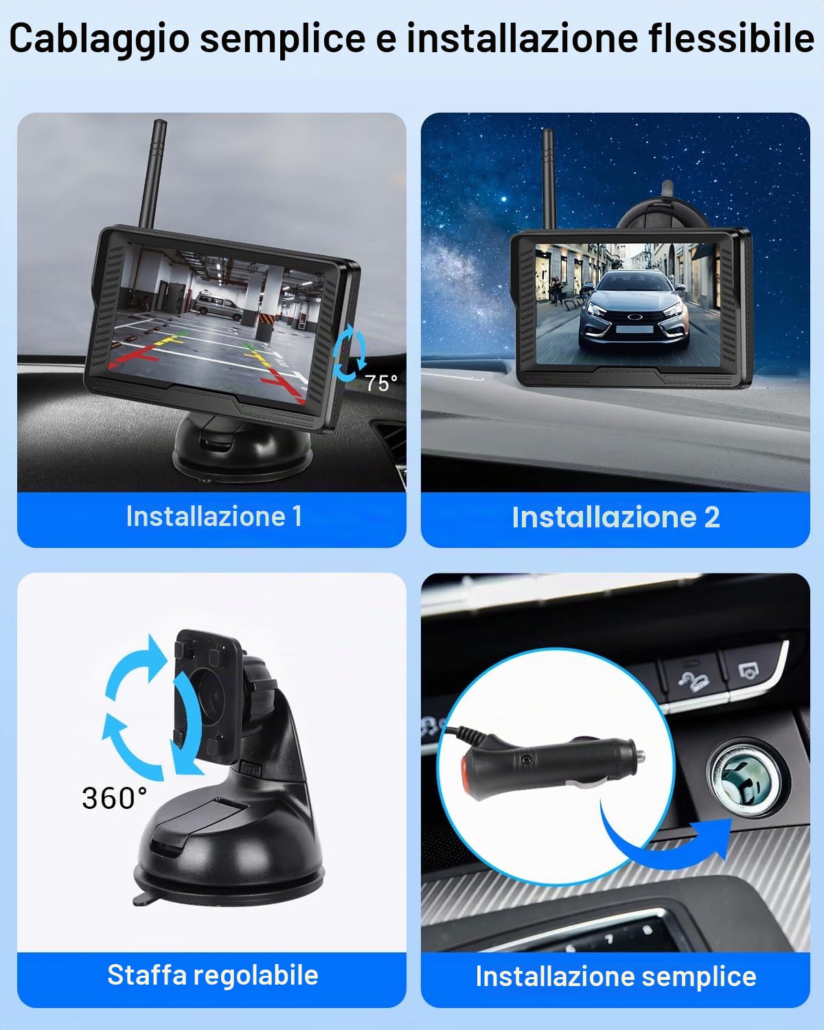 NHOPEEW Kit telecamera per retromarcia senza fili con monitor per telecamera di retromarcia IPS da 4,3 pollici, visione notturna impermeabile IP69 per auto, camion, camper, rimorchio, rimorchio