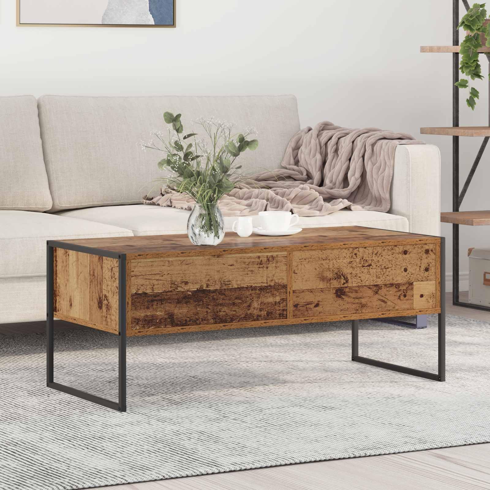 Table basse bois ancien pour vos soirées salon et apéritifs entre amis avec tiroir chic