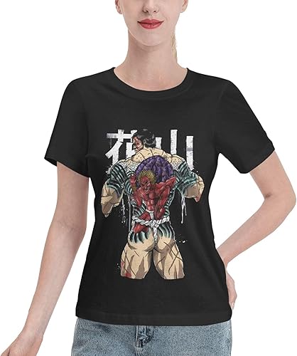 Anime Baki The Grappler T Shirt Women Summer Round Neck T-Shirts Casual Short Sleeves Tee Black
