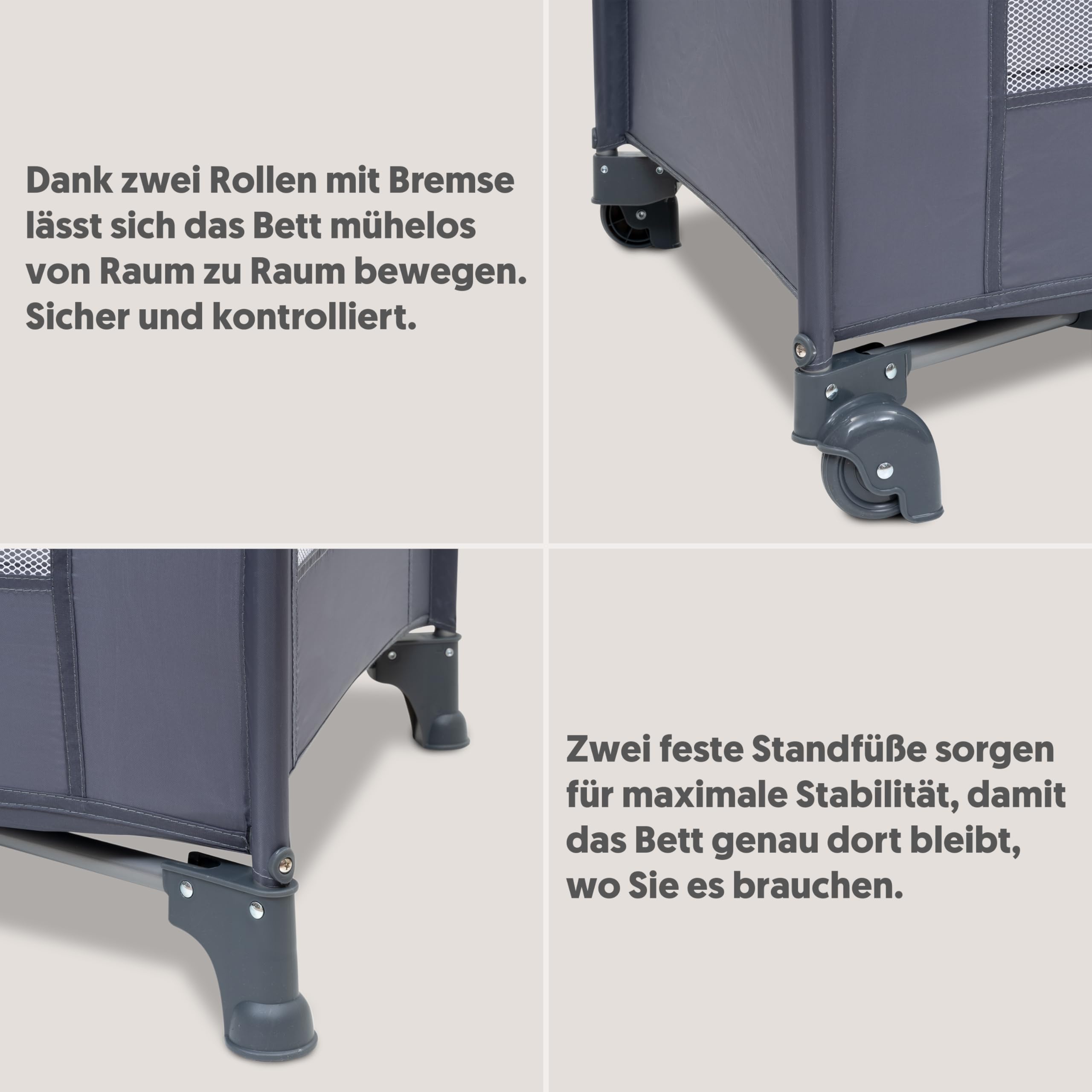 Interbaby Reisebett Baby klappbar mit Rollen & Tasche 120x60 cm (Grau)