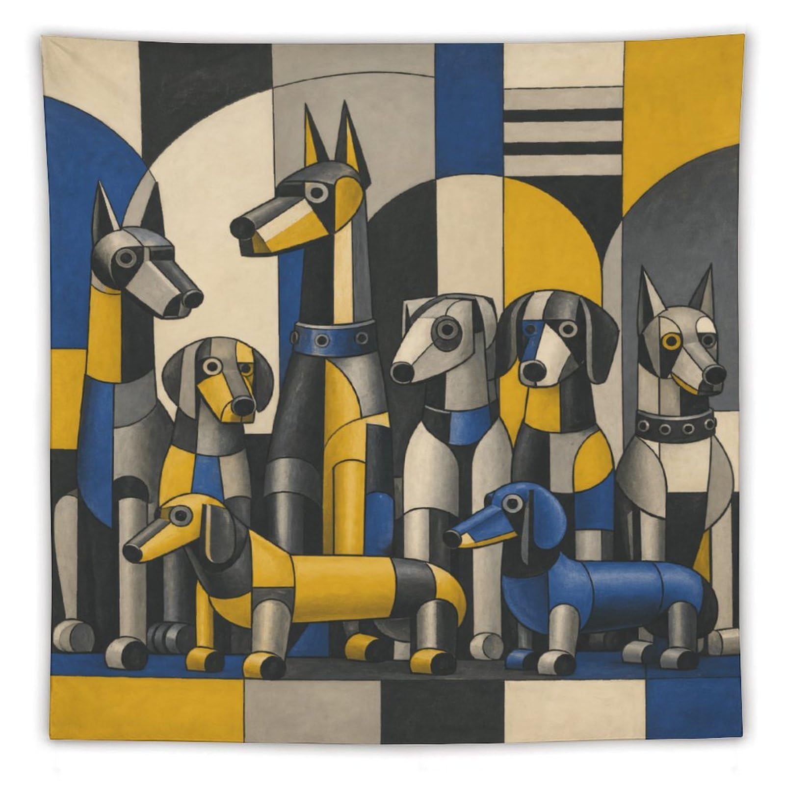 H3B8U2Y5 Geometric Dog Pack Wall Tapestry, Geometric Art Style, Office