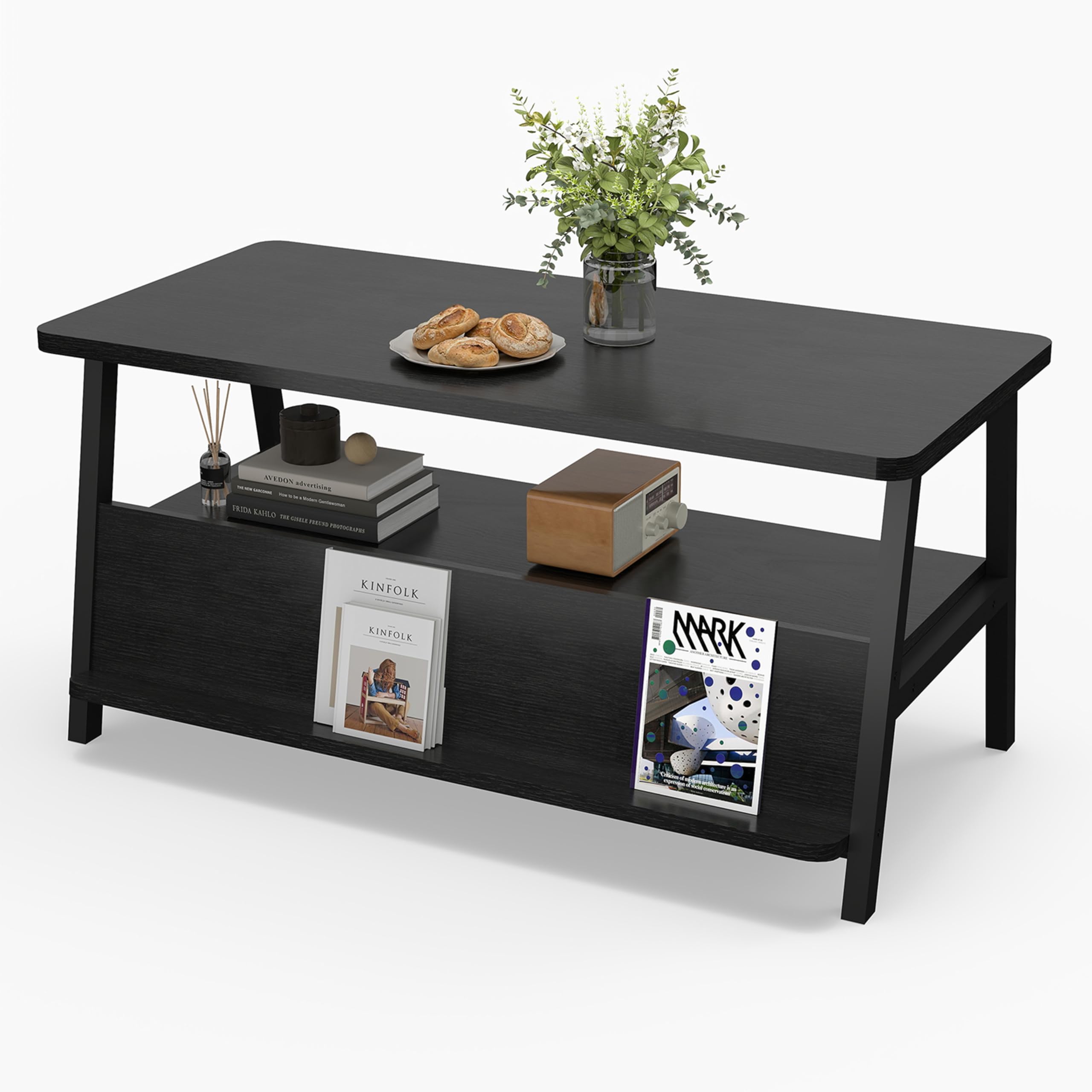 GOODONE 2-Tier Coffee Table for Living Room- Small Coffee Table with Storage Shelf and Bookshelf Center Table for