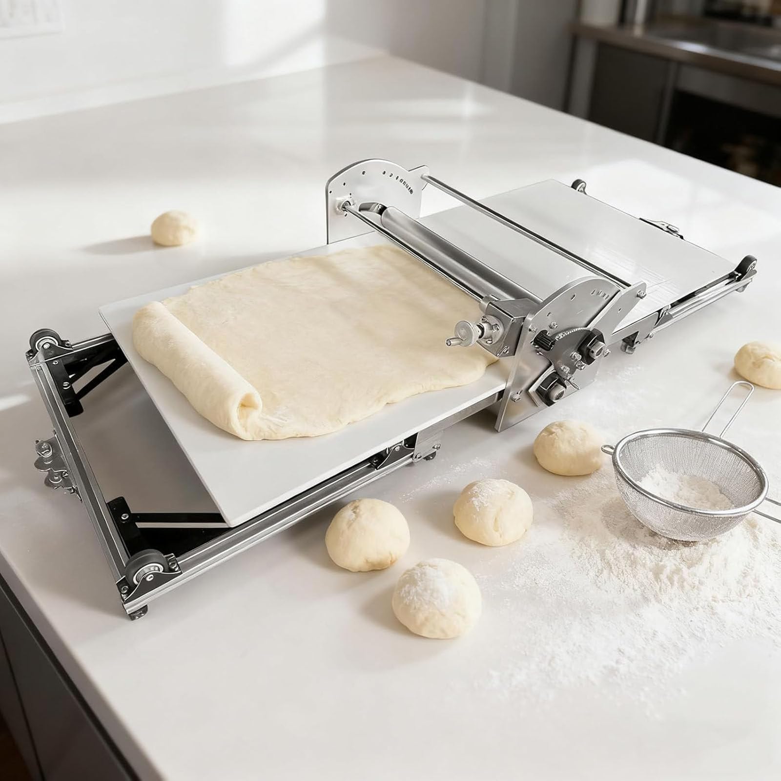 Drmoxin Electric Puff Pastry Machine, Large Folding Dough Sheeter, Food-Grade Stainless Steel Commercial Dough sheeter, Thickness Adjustable 2-30MM for Croissants, Pizza, Bread, Kitchen Tools