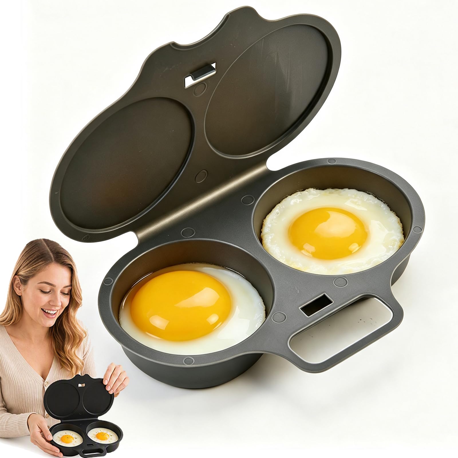 Dual Cavity Microwave Egg Poacher, BPA-Free Egg Maker (Black)