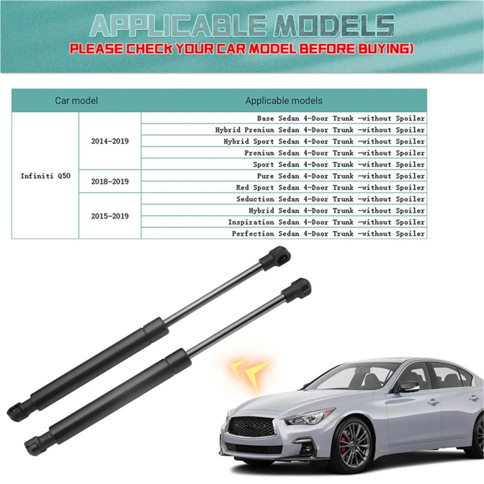 sprężyna gazowa do maski 2 szt./zestaw amortyzatorów podnoszących tylny bagażnik samochodu, pasujących do Infiniti Q50 2014-2018 bez spojlera, auto