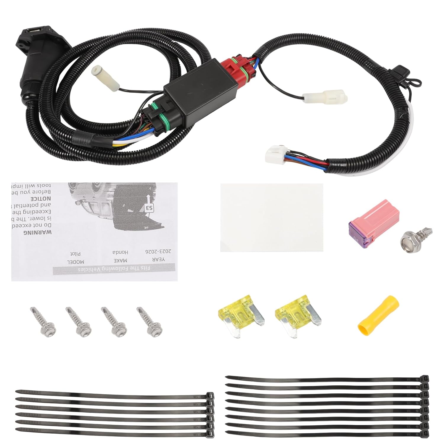 RV Blade 7-Pin Trailer Wiring Harness 56518 Fits for Honda Pilot 2023-2025 Vehicle-Side Custom, 7-Way RV Blade Output Custom Wiring Harness