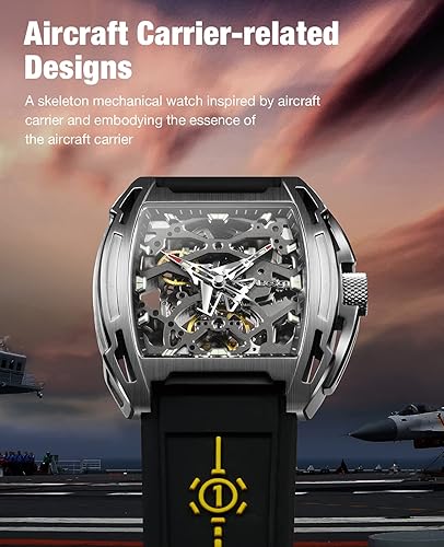Miniatura 2 de CIGA Design Z Series - Reloj mecánico automático versión portaaviones, puntero de forma de avión, caja de titanio, esqueleto Tonneau, reloj de