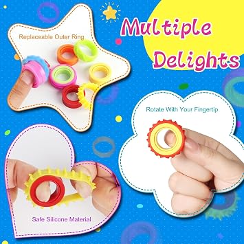 12 Pack Fidget Sensory Rings - Quiet Textured Finger Toys for Kids & Adults, Calming Stress Relief for Autism, ADHD, Anxiety, Suitable for Classroom & Office