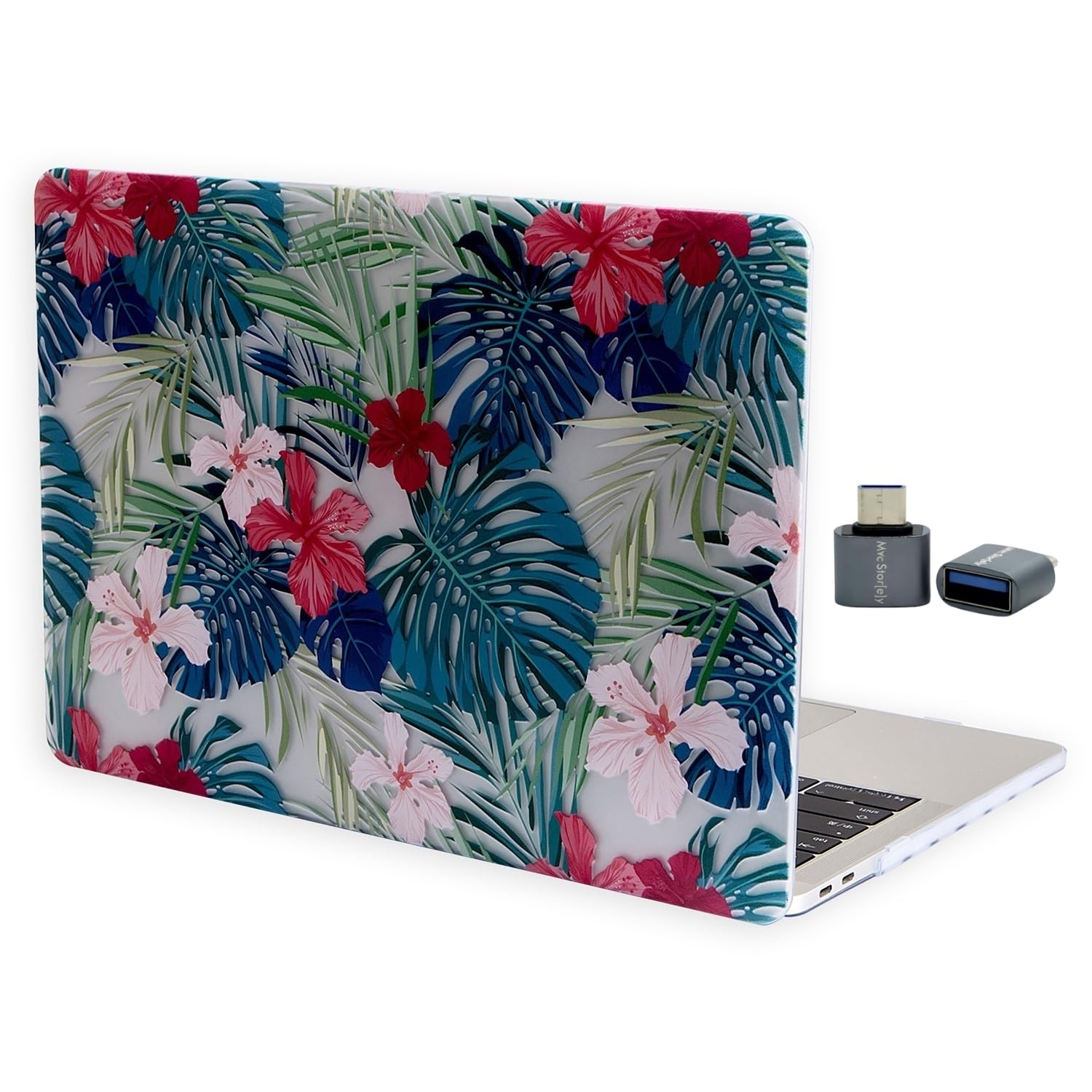 McStorey MacBook Air M1 Kılıfı 13 İnç A2337 A2179 A1932 Uyumlu Sert Kapak Hard Case Koruyucu Kılıf MacBook Air 13 İnç Kılıfı Çizilme ve Darbe Koruyucu UV Baskılı Tropikal Çiçek Yaprak Desenli Yeşil