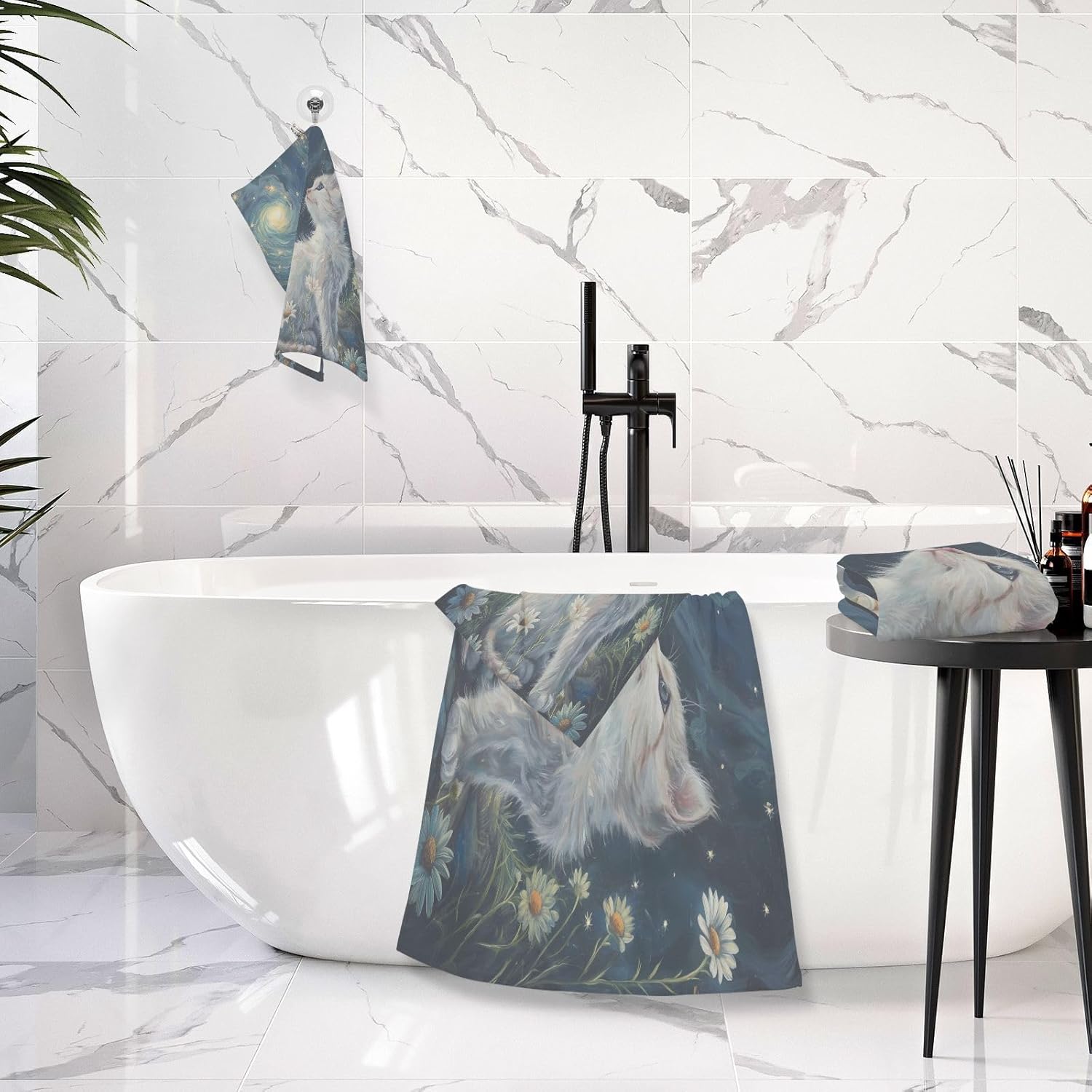 Hand Towels Premium Soft and Highly Absorbent Beautiful Kitten 2 Pcs Towels for Bathroom Set 100% Cotton Decorative Face Towels