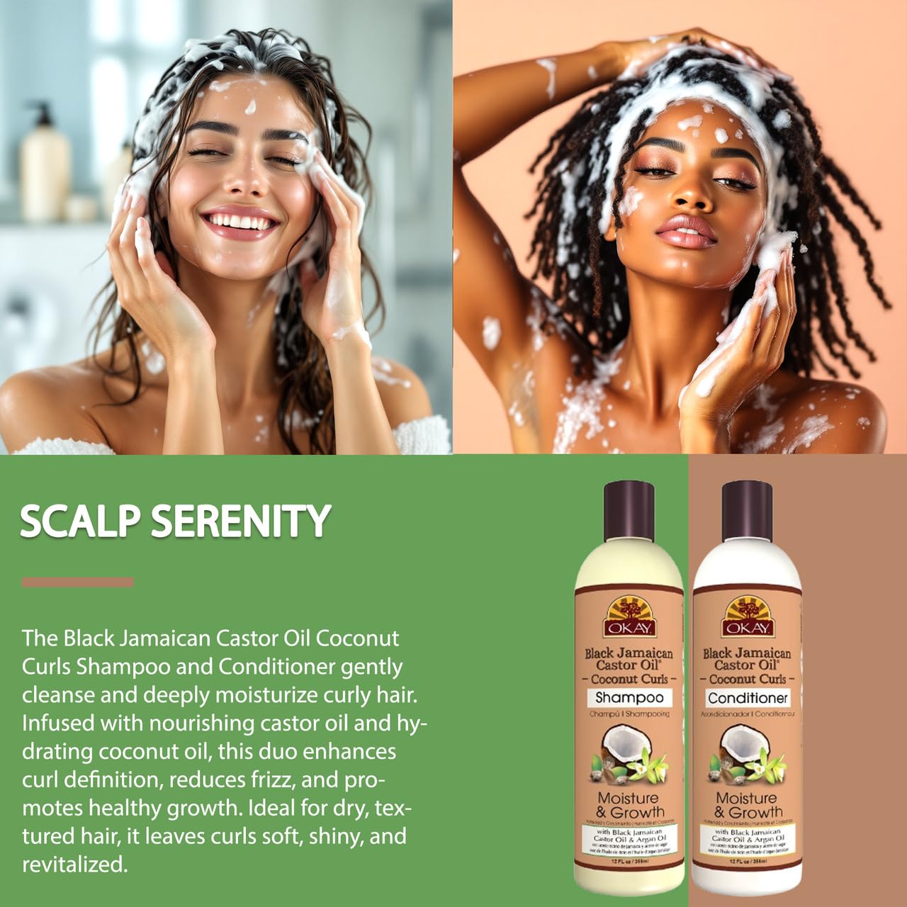 OKAY Black Jamaican Castor Oil & Coconut Curls Hair Care Set, 24 oz