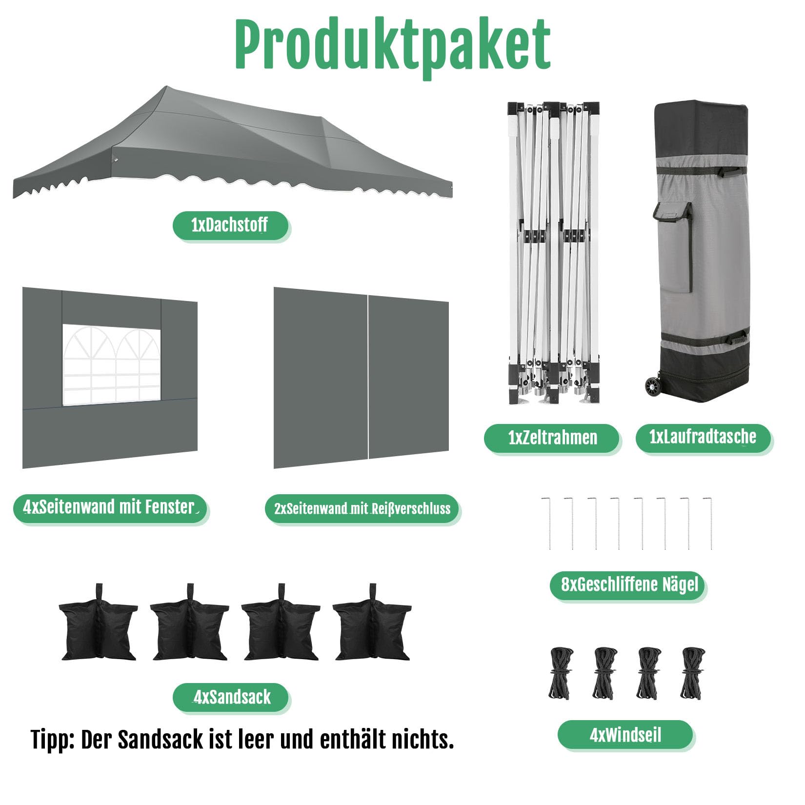 HOTEEL 3x6m Pop Up Pavillon Wasserdicht mit 6 Abnehmbaren Seitenwä Stabi lNden, Wellensaumdach Uv Anti 50+ Faltpavillon mit Radtasche und 4 SandsäCken, für Hochzeit, Party, Picknick, Markt (Grau)