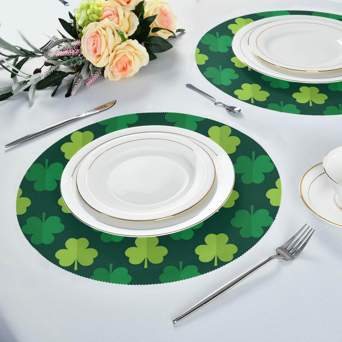 2 Runde Geflochtene Platzsets – St. Patrick's Day Design, 38,1 Cm, Hitzebeständig & Waschbar