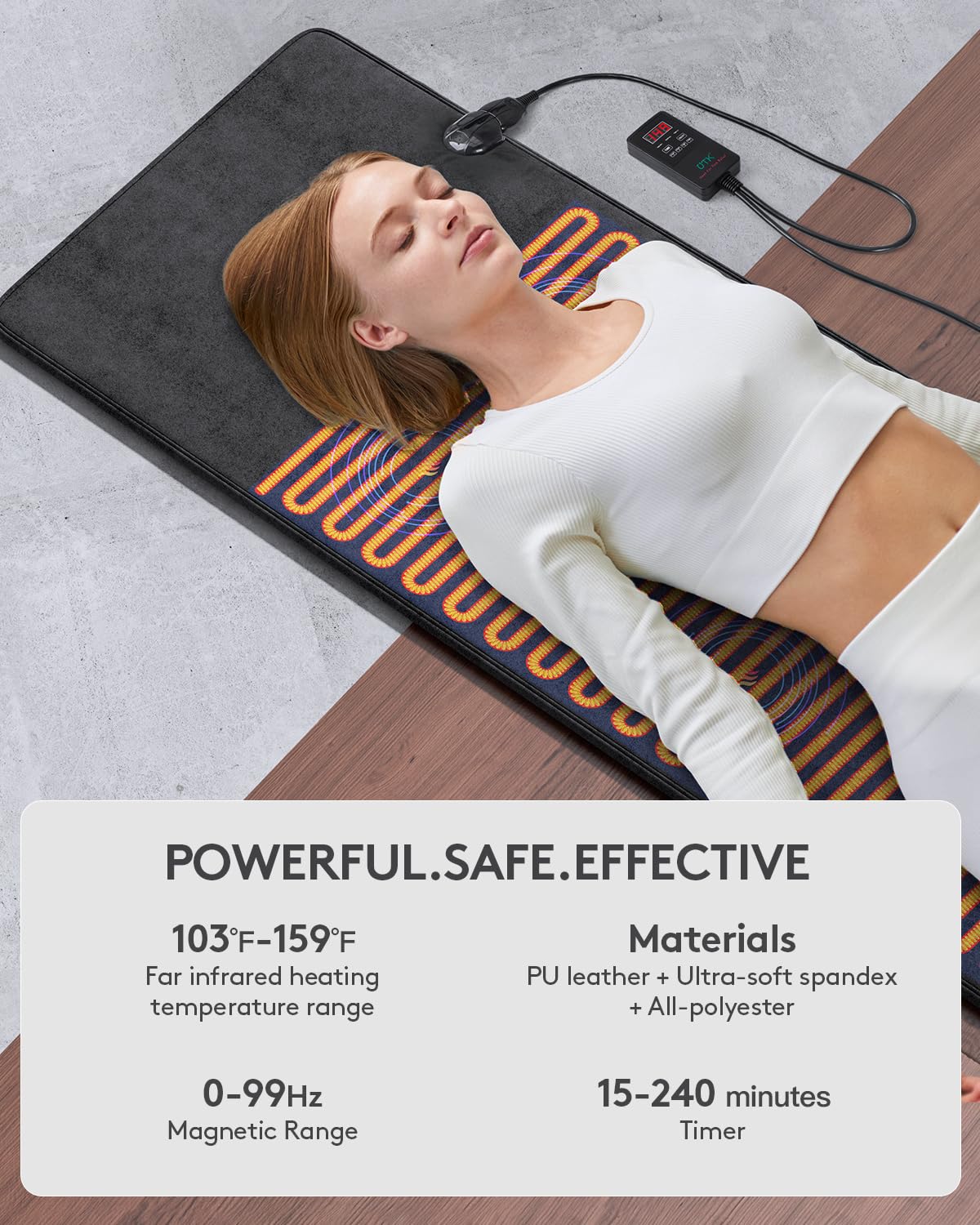 Nalax Tapis de thérapie par champ magnétique, coussin chauffant infrarouge lointain avec contrôleur, soulagement de la douleur, bonne santé mentale et sommeil, 200 x 61 cm
