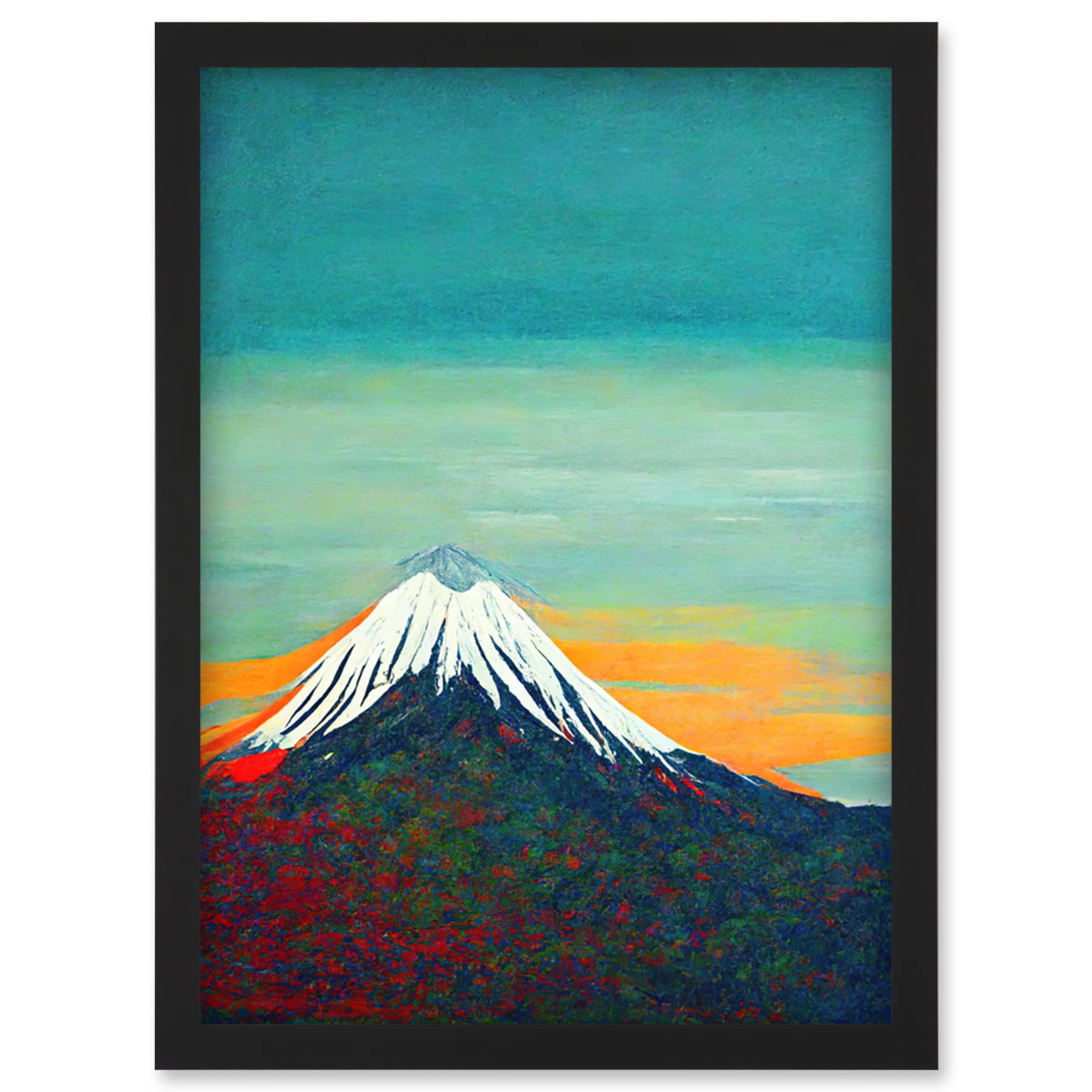 Doppelganger33 LTD Mount Fuji Volcano Peak At Sunrise Artwork Framed Wall Art Print A4