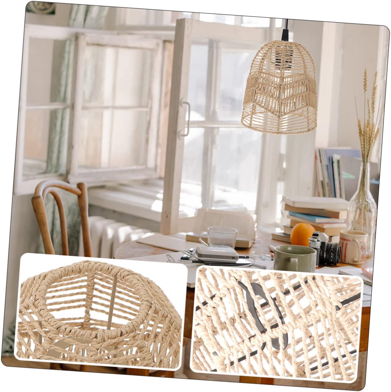 2Pcs Creative Ceiling Light Cover Vintage Woven Design for Dining Living and Shops Stylish Cover for Light Fixtures Chinese Style Home Decor