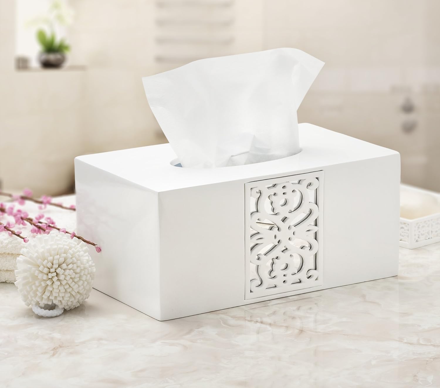Creative Scents Mirror Janette White Tissue Box Cover Rectangular - Decorative Tissue Box Holder for Bathroom with Durable Bottom Slider - Retangle Bathroom Tissue Holder