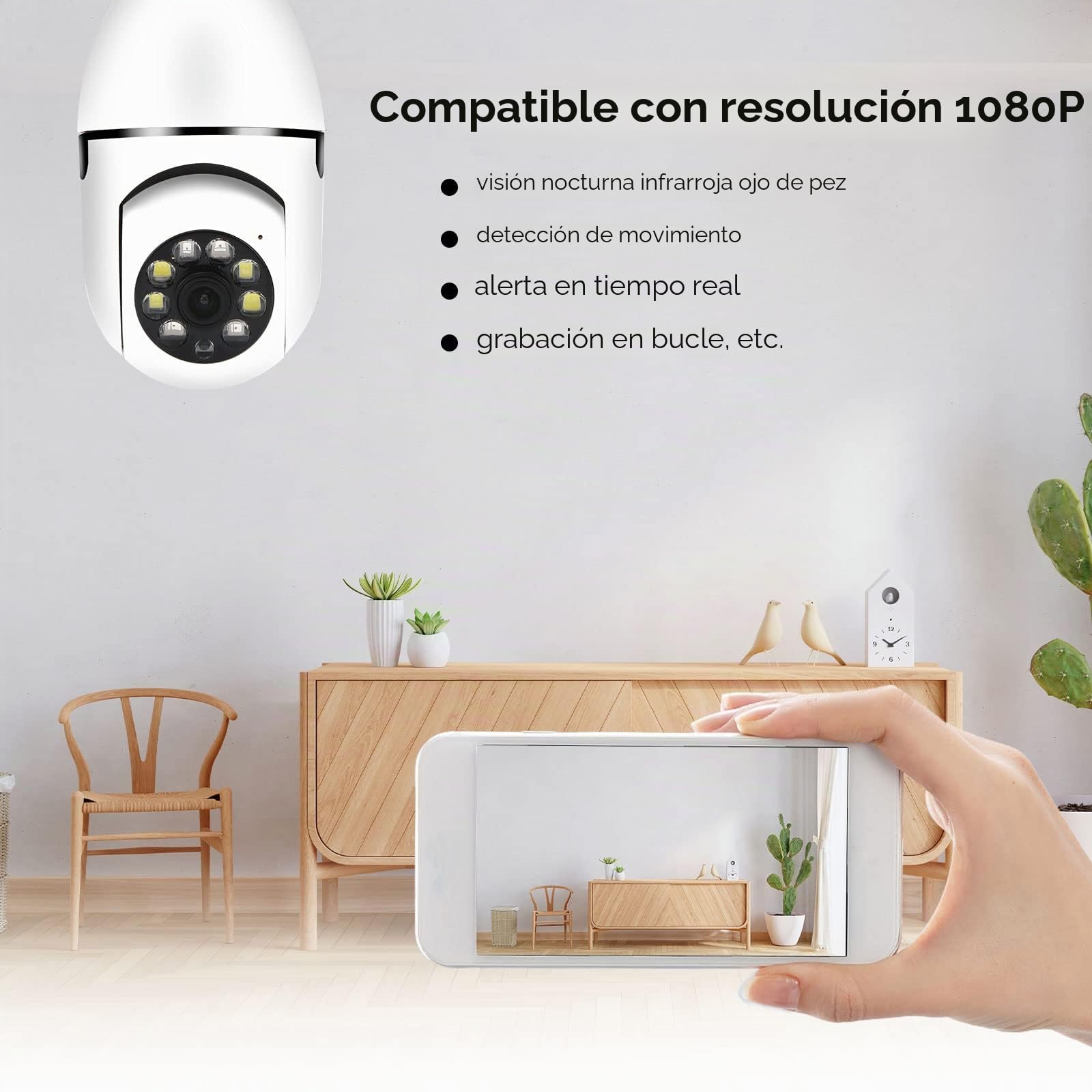 2 Piezas Cámara de Bombilla, Cámara de Bombilla 360 Grados WiFi al Aire Libre con Visión Nocturna, Cámara De Vigilancia Guardcam, Seguimiento Automático, Audio Bidireccional, Detección de Movimiento