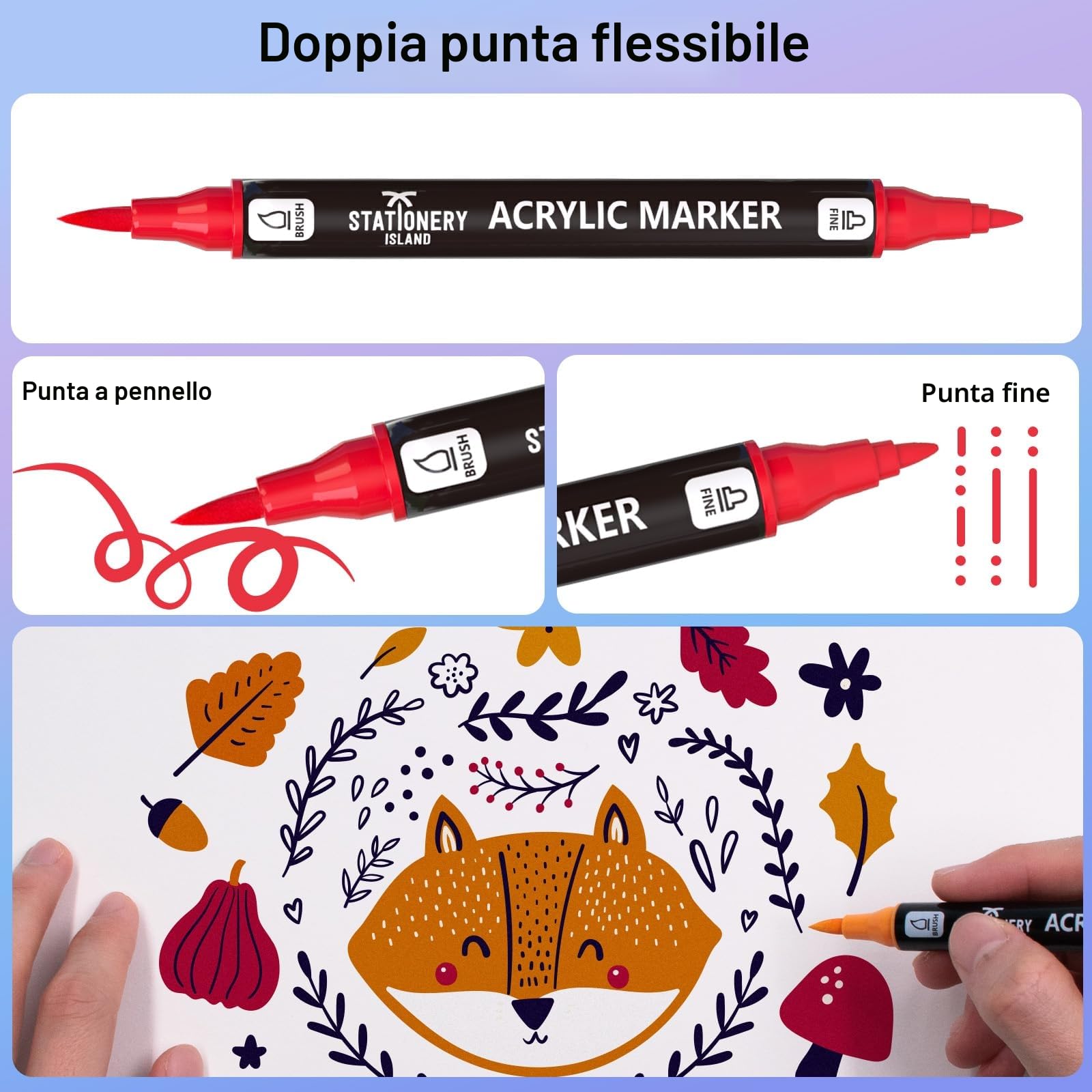 STATIONERY ISLAND Pennarelli Acrilici Doppia Punta, 36 Colori Pennarelli Acrilici per Dipingere Sassi, Lavoretti Halloween, Zucca Halloween, Tessuti, Metallo, Vetro, Legno, Tela, Ceramica, Plastica