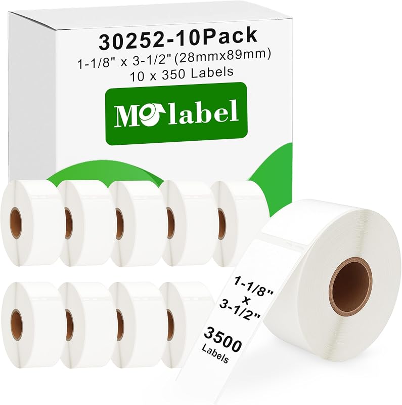 Address & Barcode Labels Replacement for DYMO 30252 (1-1/8" x 3-1/2") [10 Rolls/3500 Labels] Compatible with DYMO Labelwriter 450, 4XL & Zebra Desktop Printers | Compatible with DYMO LabelWriter 450 and 4XL Printers for Addressing Barcodes Shipping Warehouses and Offices