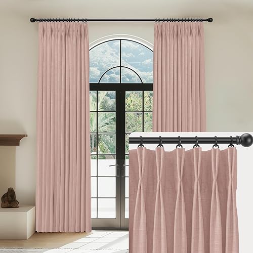 CAPALOCA Linen Pinch Pleated Curtains Blackout 100% Black Out Curtains 90 Inches