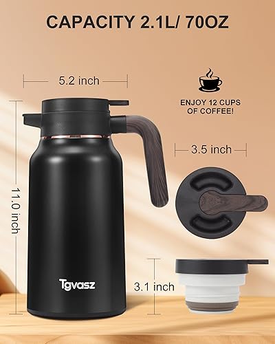 Miniatura 6 de Jarra térmica de café de 70 onzas, jarra de acero inoxidable caliente de 36 horas para líquidos calientes, jarras de café aisladas para mantener el
