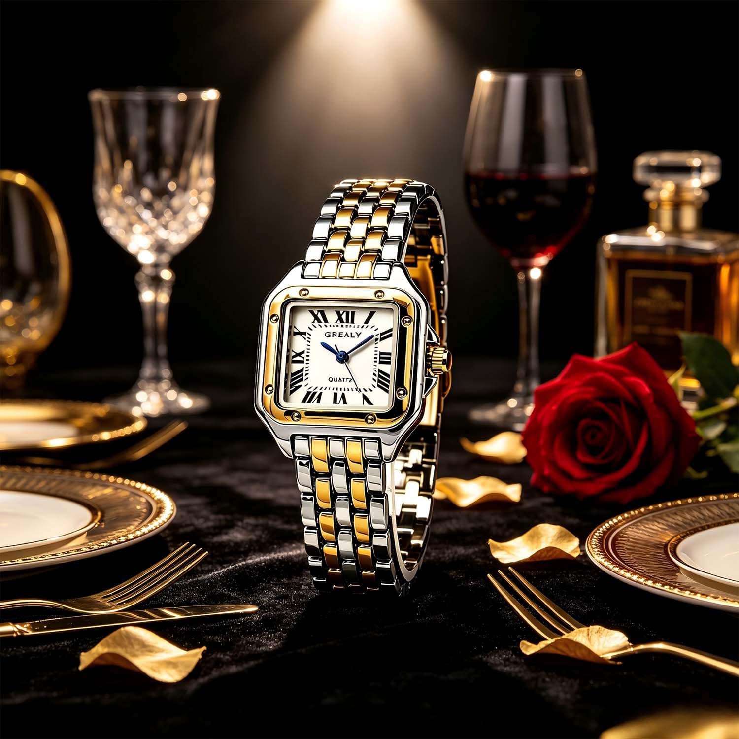 Relojes para mujer, mezcla de plata y oro con pequeña pulsera vintage, caja rectangular y esfera romana