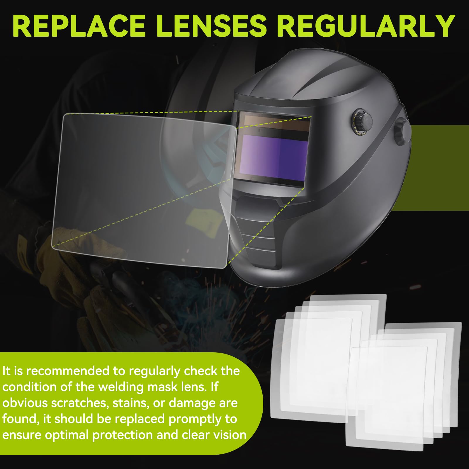 WarriorTech - Gafas de seguridad ajustables, para casco de soldadura Esab Savage A40, lente de cubierta frontal 0700000010, lentes de seguridad para casco de soldadura, salpicaduras y